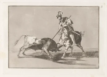 El Cid Campeador spießt einen weiteren Stier auf, Platte 11 aus La tauromaquia