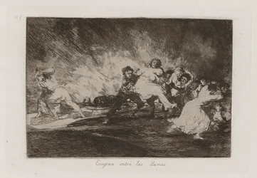 Escapan entre las llamas (Sie entkommen durch die Flammen), Platte 41 aus Los desastres de la guerra (Die Schrecken des Krieges)