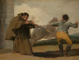 Pater Pedro erschießt El Maragato, während sein Pferd davonläuft, ca. 1806