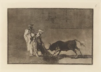 Die Mauren machen ein anderes Spiel im Ring und rufen den Stier mit ihrem Burnous, Platte 6 aus La tauromaquia