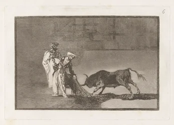 Die Mauren machen ein anderes Spiel im Ring und rufen den Stier mit ihrem Burnous (La tauromaquia)