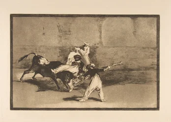 Platte 8 aus der Tauromaquia: Ein Maure wird im Ring vom Stier gefangen, ca. 1816