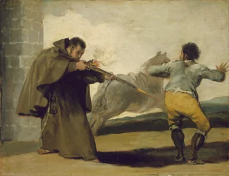 Bruder Pedro erschießt El Maragato, während sein Pferd davonläuft, ca. 1806