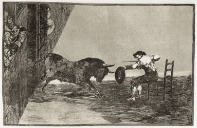 Der Wagemut des Martincho (wahrscheinlich Antonio Ebassum) in der Arena von Saragossa. 1816. (24,9 x 35,7 cm). Tafel 18 aus „Die Kunst des Stierkampfs“. Spanien. Madrid (Autonome Gemeinschaft). Madrid. Nationalbibliothek