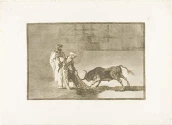 Die Mohren führen in der Arena ein anderes Spiel vor und locken den Stier mit ihren Burnussen, Tafel sechs aus Die Kunst des Stierkampfs