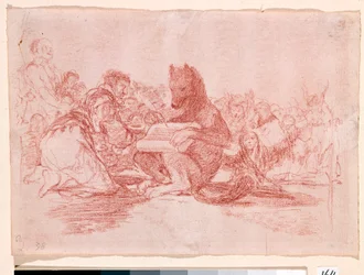 Krieg Destres: „Das ist das Schlimmste“. Darstellung der Anhänger der Monarchie von Ferdinand VII. von Spanien als Tiere. Vorbereitende Zeichnung in rotem Bleistift für Radierung Nr. 74 von Francisco de Goya y Lucientes (1746-1828). 1810-1812. Madrid. Prad