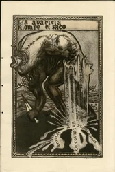 Illustration von Francisco Sancha Lengo (1874-1936) - Fliegendes Blatt, circa 1915 - Krieg von 14-18, Deutschland Preußen, Silber, Kriegführende und Symbole, Spanische Sprache, Ausländische Presse