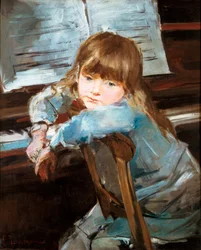 Nina vor dem Klavier. Gemälde von Francesc Torrescassana (1845-1918)