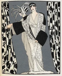Blanc et noir. Eine Frau in einem 1855 von John Redfern entworfenen Kostüm, Illustration aus "La Gazette du Bon Ton"