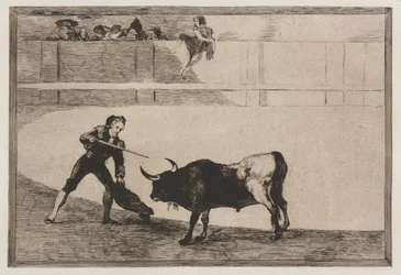Stierkämpfe: Pedro Romeo tötet den angehaltenen Stier, 1876