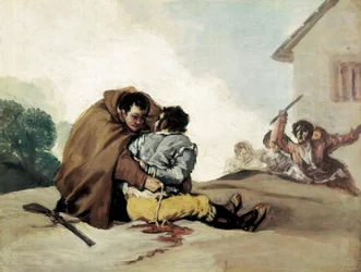 Bruder Pedro bindet El Maragato mit einem Seil, Gemälde von Francisco de Goya