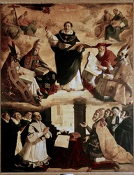 Gemälde für das Mayor de Santo Tomas College in Sevilla: Apotheose des hl. Thomas von Aquin oder Apotheose des hl. Thomas von Aquin mit den Kirchenlehrern