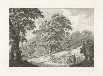 Landschaft mit zwei Figuren neben der Straße