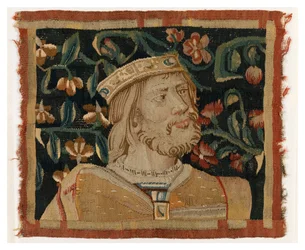 Wandteppichfragment mit dem Kopf eines Königs, Ende des 15. Jahrhunderts (Wolle & Seide)