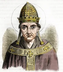 Porträt von Papst Silvester I. (314-335) - Zeichnung aus „Misteri del Vaticano“ von Franco Mistrali