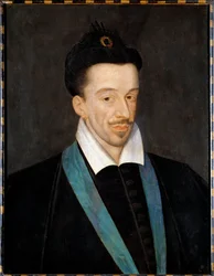 Porträt von Heinrich III. (1551-1589); Gemälde zugeschrieben François Quesnel (1543-1616), zeigt den König mit dem blauen Band des Ordens vom Heiligen Geist, den er 1578 einführte; ca. 1582-1586; Louvre