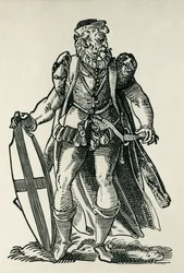 Ritter des Deutschen Ordens. Illustration in „Cleri totius Romanae subiecti Ecclesiae“ von François Modius und Jost Amman. Frankfurt. 1585. Frankreich. Île-de-France. Paris. Nationalbibliothek