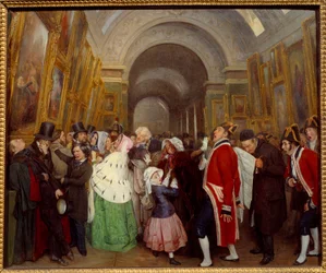 Vier Stunden im Salon. Schließung der jährlichen Gemäldeausstellung in der Grande Galerie des Louvre. (1798-1882), 1847, Maße: 0,57 x 0,67 m