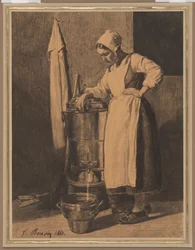 Diener, der Wasser aus dem Brunnen schöpft