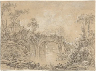 Landschaft mit einer rustikalen Brücke