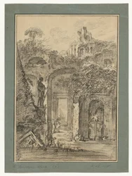 Römische Ruinenlandschaft mit einzelnen Figuren