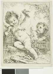 Zwei Putti mit einem Vogel