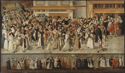 Prozession der Liga auf der Île de la Cité, beim Verlassen von Notre-Dame, ca. 1590