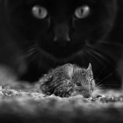 Schwarze Katze, wilde Maus