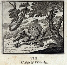 Adler und Schnecke. Fabeln von Jean de La Fontaine. Illustration von François Chauveau. Ausgabe von 1728.