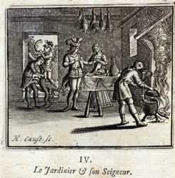 Der Gärtner und sein Herr. Fabeln von Jean de La Fontaine (1621-95). Illustration von François Chauveau (1613-1676). Ausgabe von 1728