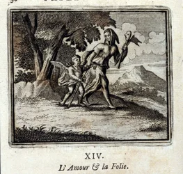 Liebe und Wahnsinn. Fabeln von Jean de La Fontaine. Illustration von François Chauveau. Ausgabe von 1728
