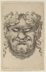 Maske des Bacchus mit einem Kranz aus Weinblättern und Band, ca. 1635-45