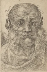 Maske eines glatzköpfigen Mannes mit buschigen Koteletten, aus Divers Masques, ca. 1635-45