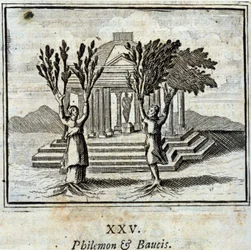 Philemon und Baucis. Fabeln von Jean de La Fontaine (1621-95). Illustration von François Chauveau (1613-1676). Ausgabe von 1728
