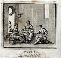 Die Töchter des Minäus. Fabeln von Jean de La Fontaine. Illustration von François Chauveau. Ausgabe von 1728