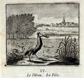 Der Reiher. Fabeln von Jean de La Fontaine (1621-95). Illustration von François Chauveau (1613-1676). Ausgabe von 1728