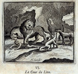 Der Löwenhof. Fabeln von Jean de La Fontaine (1621-95). Illustration von François Chauveau (1613-1676). Ausgabe von 1728