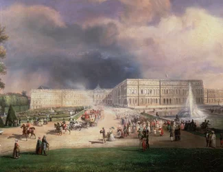 Louis-Philippe König von Frankreich, seine Familie und die Herzogin von Kent bei den Grandes Eaux in Versailles, Frankreich, Mai 1844 (Detail)