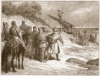 Harold wird vom Grafen von Ponthieu gefangen genommen, Illustration aus 