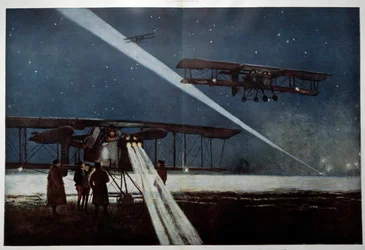 Erster Weltkrieg: Abflug eines Geschwaders für einen Nachtbombenangriff 1918