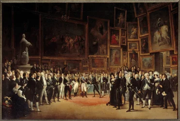 König Karl X. (1757-1836) verteilt Auszeichnungen an Künstler nach der Ausstellung von 1824. Gemälde von François Joseph Heim (1787-1865) 1827