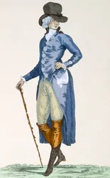 Meister des Königshauses in einem aufwendigen blauen Mantel, graviert von Le Beau, Platte Nr. 256 aus 