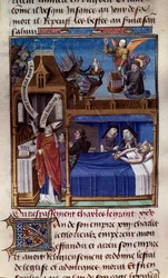 Der Tod Karls des Großen. Miniatur aus dem Manuskript „Speculum historiale“ (Le Miroir historial) von Vincent de Beauvais