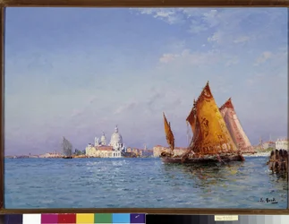 Topis im Becken vor der Kirche Santa Maria della Salute in Venedig