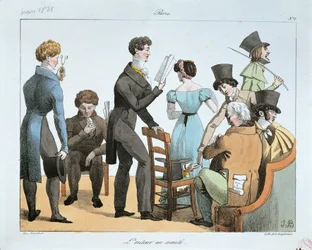 Der Mann der Briefe im Komitee, von F.N. Martinet, Gravur