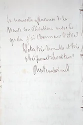 Brief mit Unterschrift des Schriftstellers, geschrieben in Frankfurt auf dem Weg zu Chateaubriands neuem Posten als bevollmächtigter Minister in Berlin, 7. Januar 1821