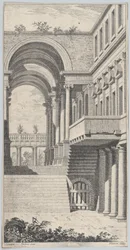 Architektonische Ansicht mit einem Bogen, 1740