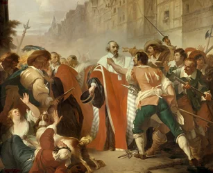 Der Siegelbewahrer Mathieu Mole (1584-1656) widersteht den Aufständischen während des Tages der Barrikaden während der Fronde am 27. August 1648