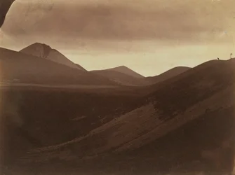 Dunkle Landschaft mit Hügeln, ca. 1857