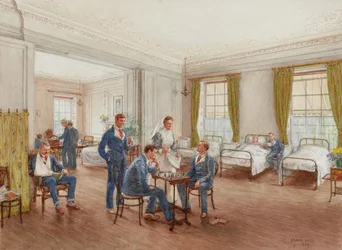 Genesende Soldaten spielen Schach in einem Krankensaal im Sulhampstead House Hospital, Berkshire, ca. 1918